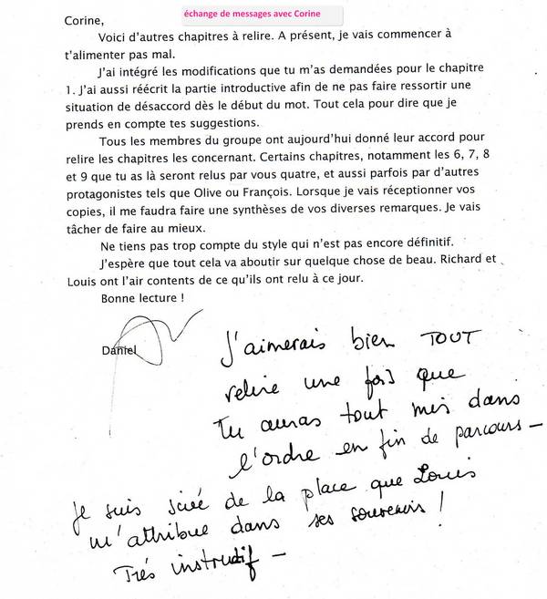 Echange lettre avec Corine
